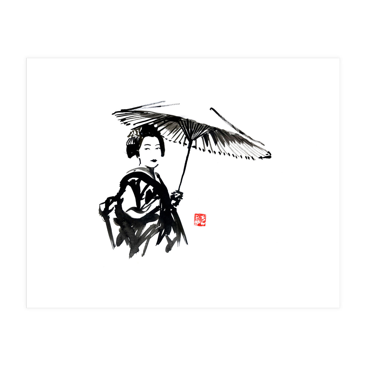 geisha under umbrella (Print Only)