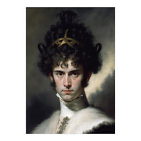 Curly Haired Man Moody Vintage Dark Painting  (Print Only)