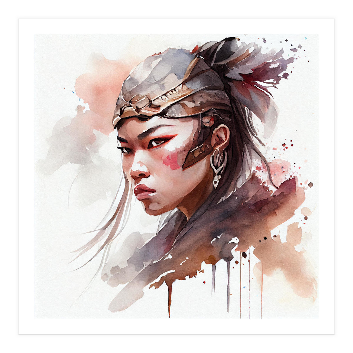 Watercolor Asian Warrior Woman #1 (Print Only)