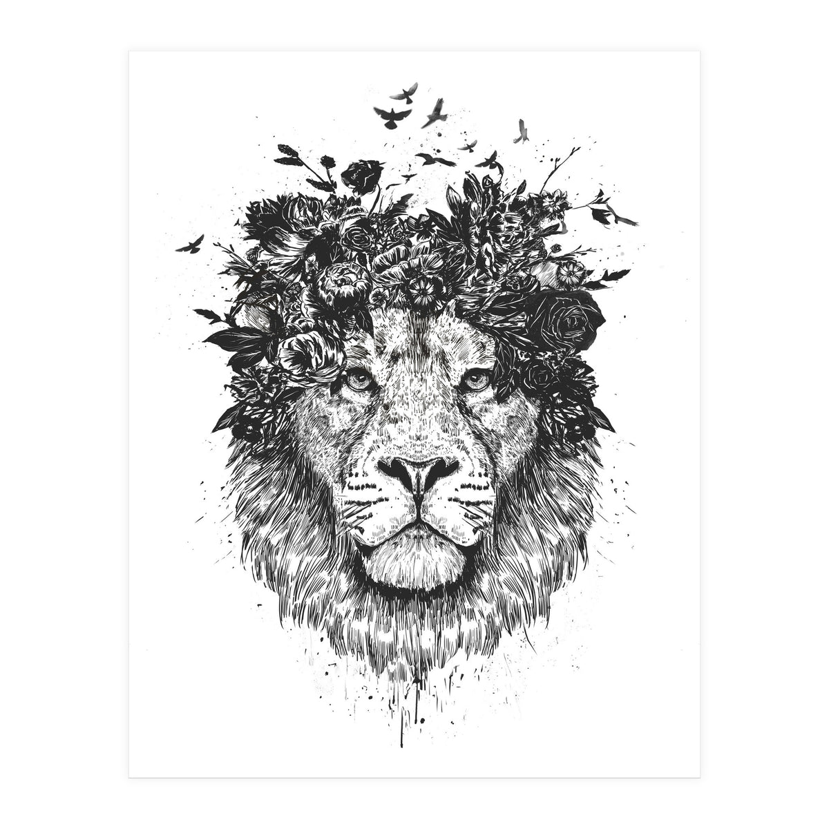 Floral Lion Bw (Print Only)