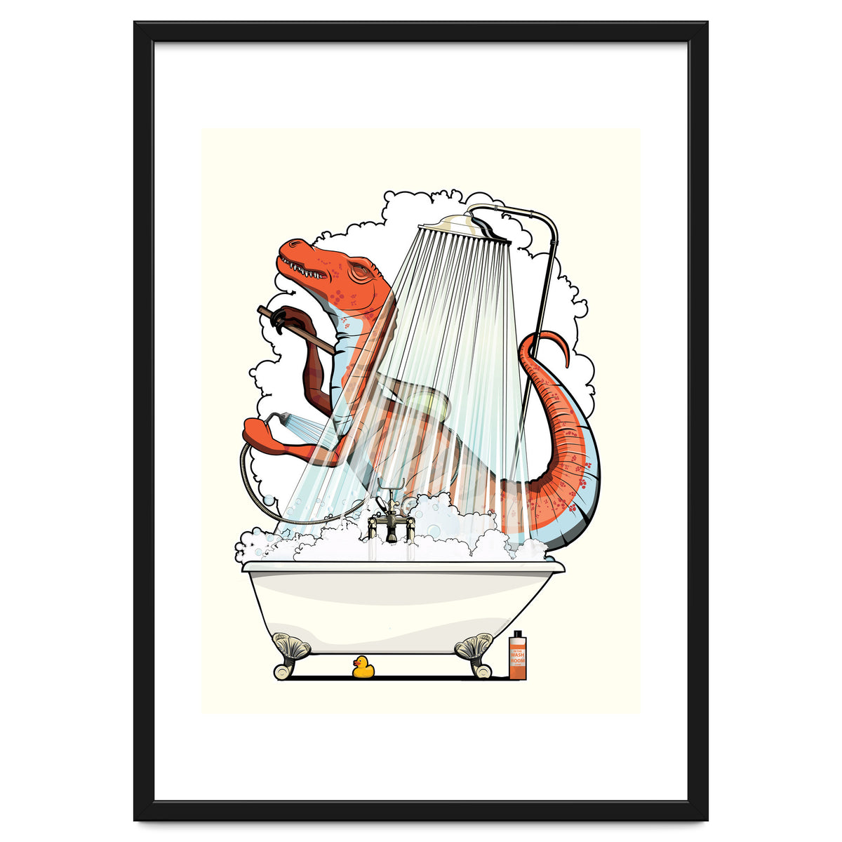 Dinosaur Velociraptor in the Shower, funny bathroom humour