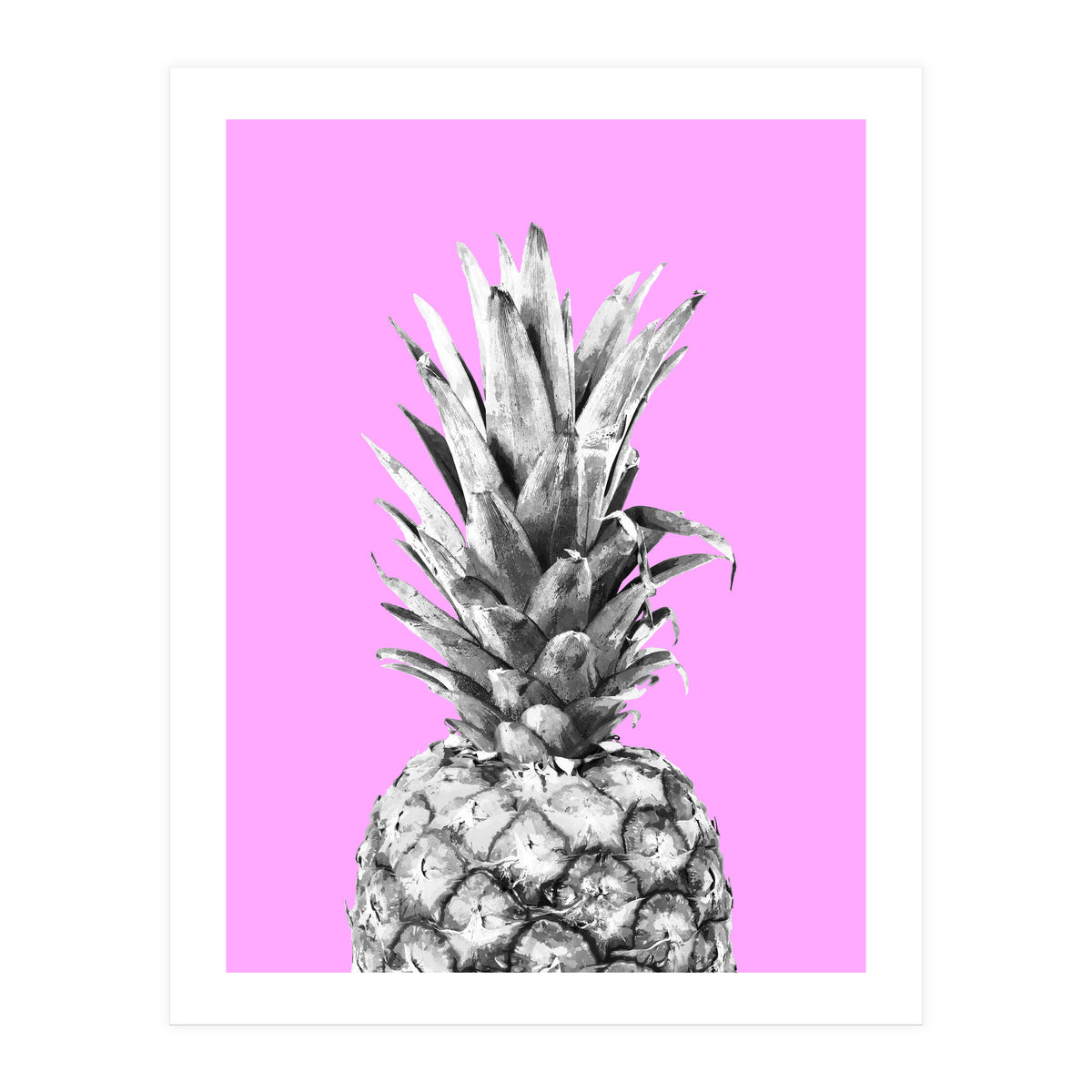 Black and White Pineapple Pink Background (Print Only)