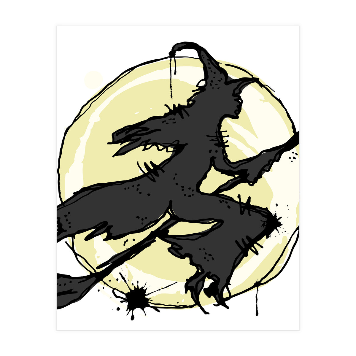 Witch on her broom sketch (Print Only)