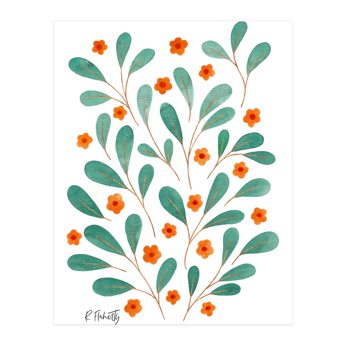 Springtime Floral | Orange and Green (Print Only)