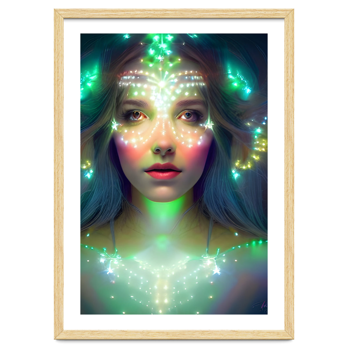 Glowing Green Stars - Goddess of Light Digital Fantasy Artwork