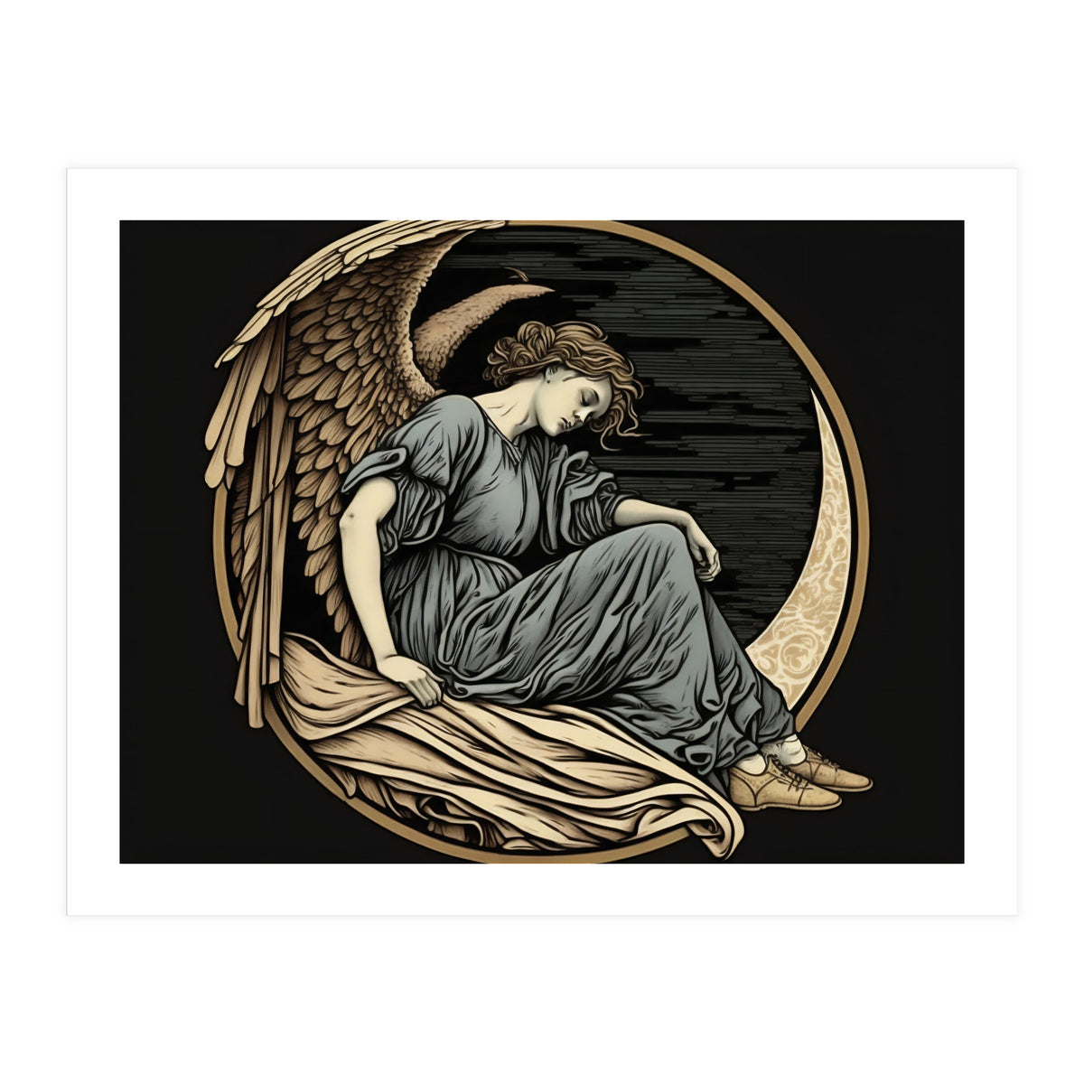 Angel On The Moon Art Nouveau (Print Only)