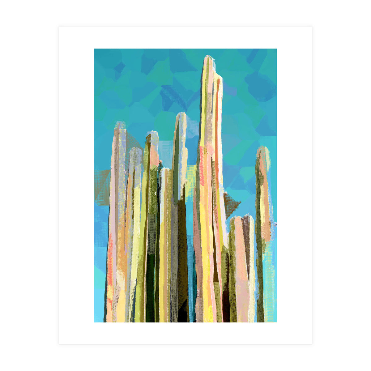 Desert's Rose, Summer Cactus Abstract Pastel Digital Art, Nature Botanical Color Sketch Plant Drawing (Print Only)