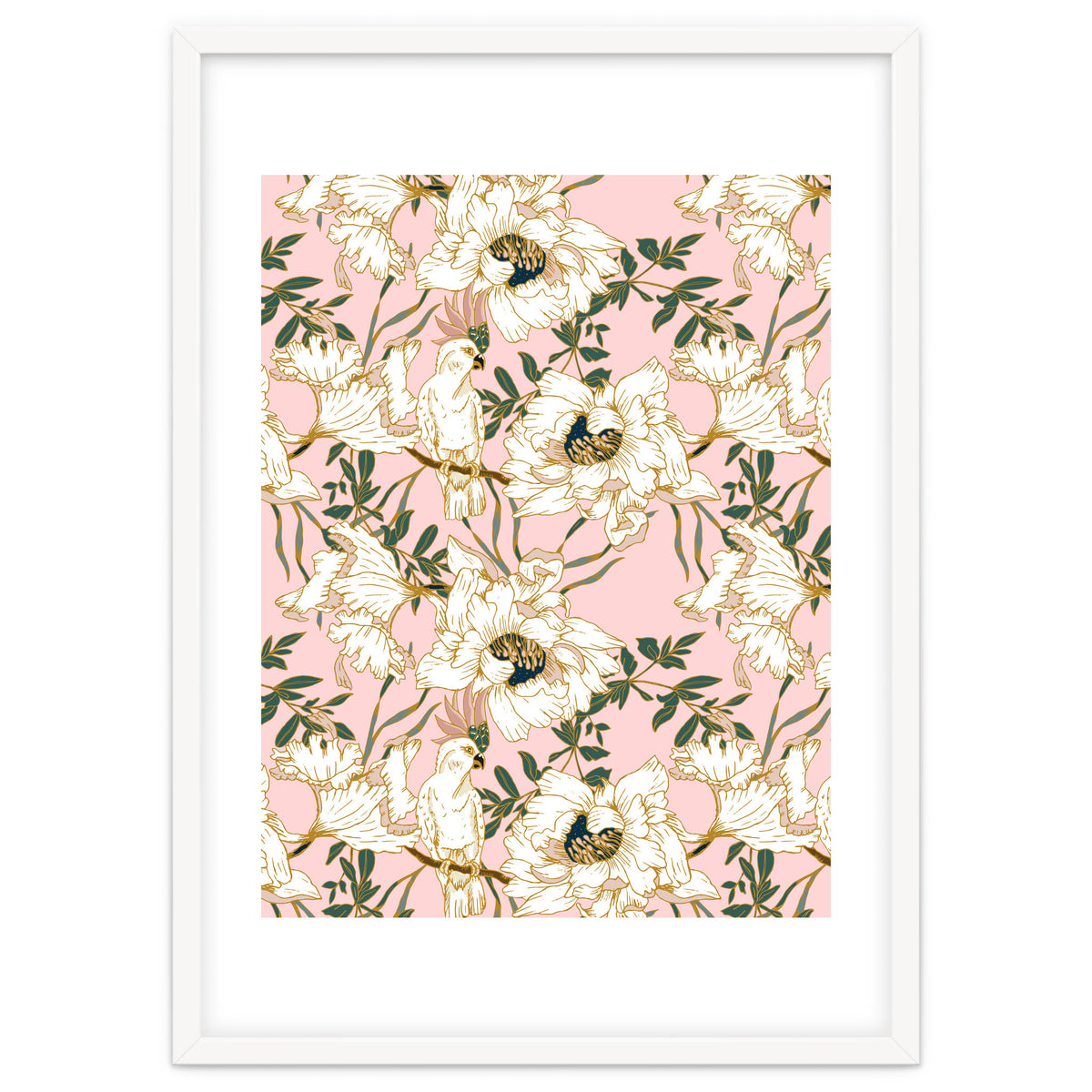 Exotic birds on flowers