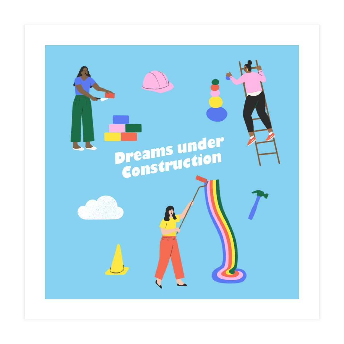 Dreams Under Construction Square Blue (Print Only)