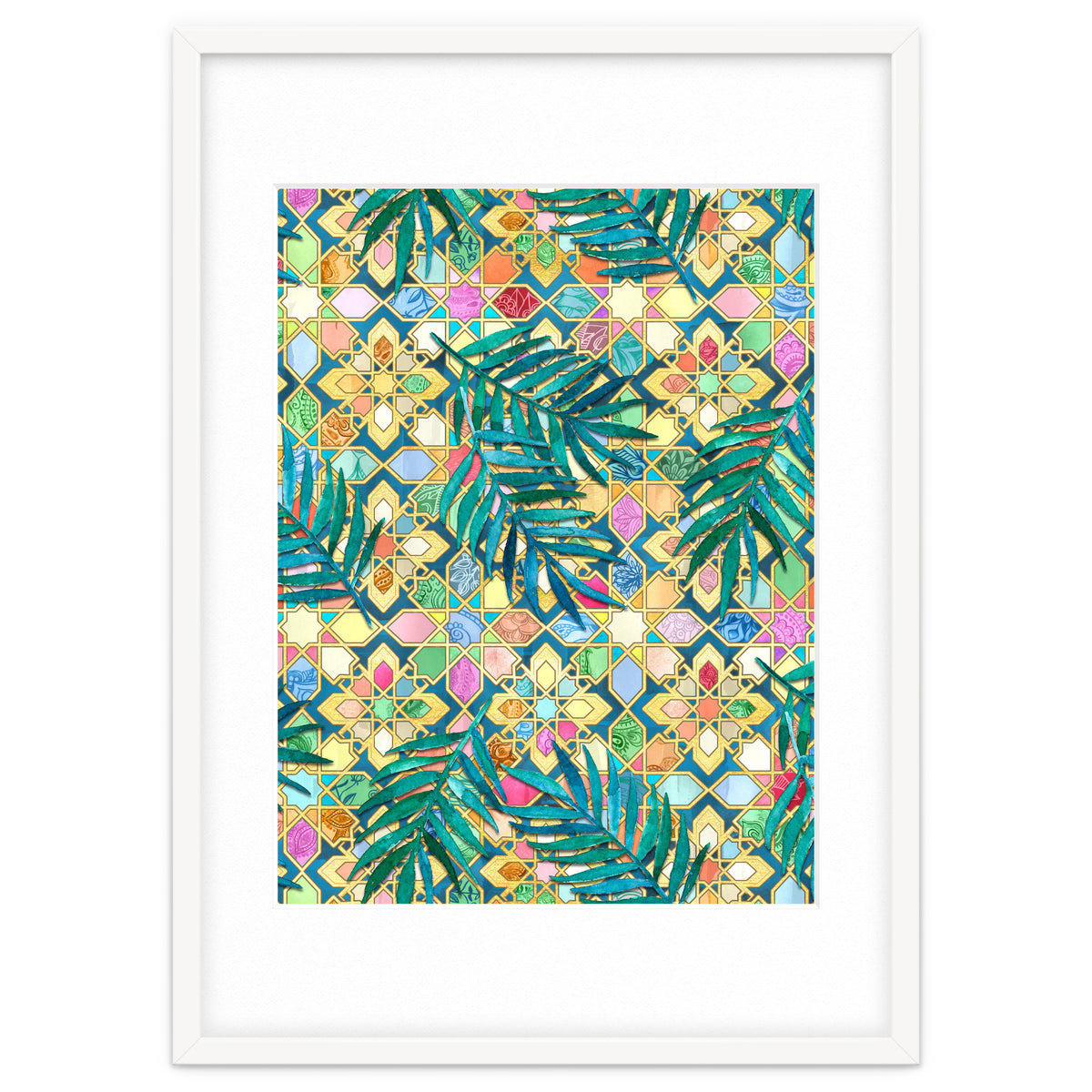 Gilded Moroccan Mosaic Tiles with Palm Leaves