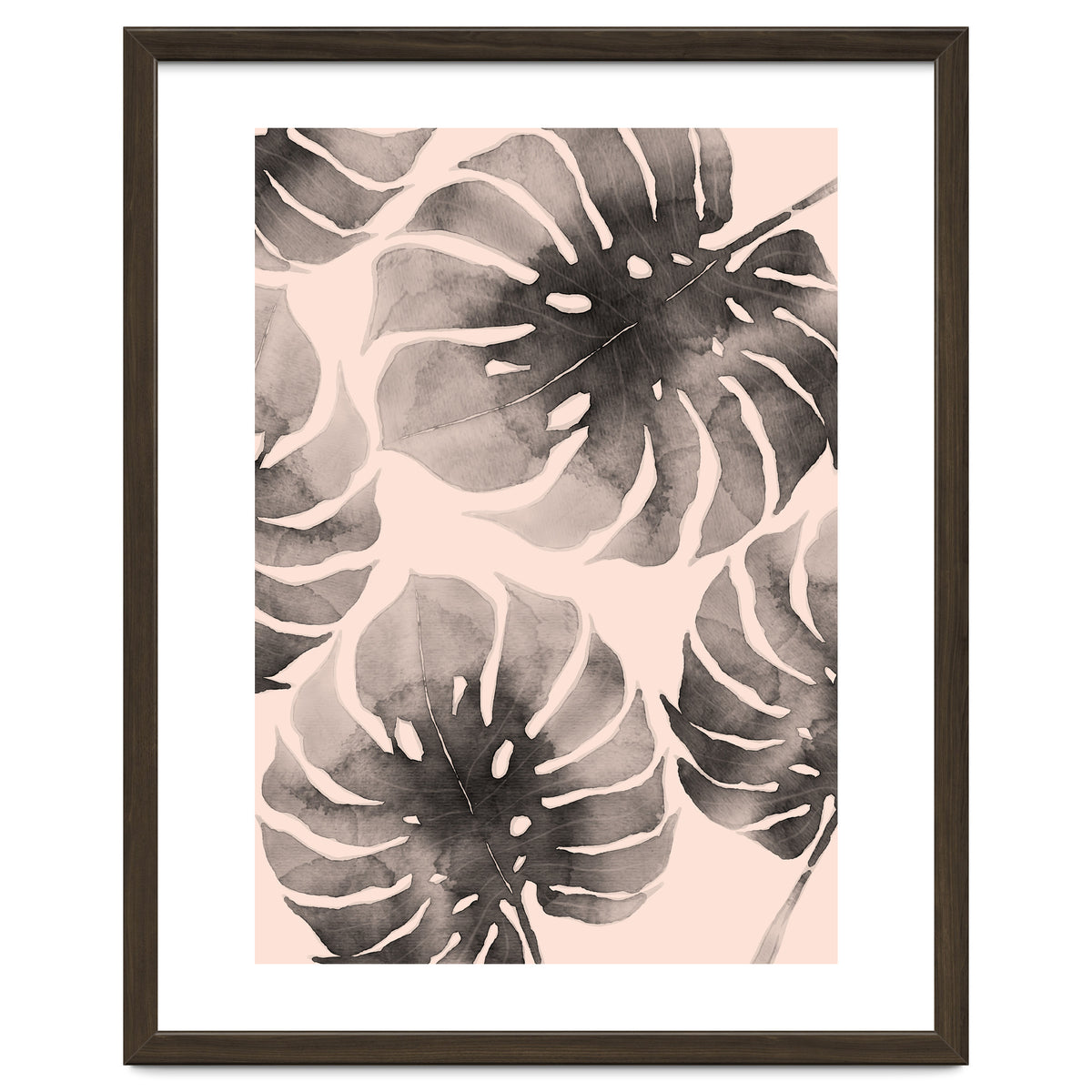 Monstera pink and gray watercolor