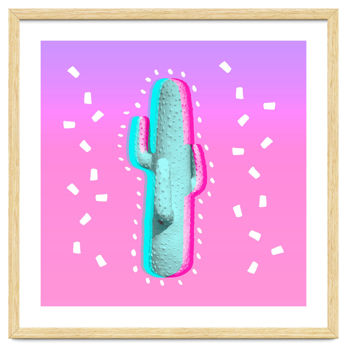 Modern 3 D Color Channel Cactus Photography Pink Purple Gradient 90's Pattern