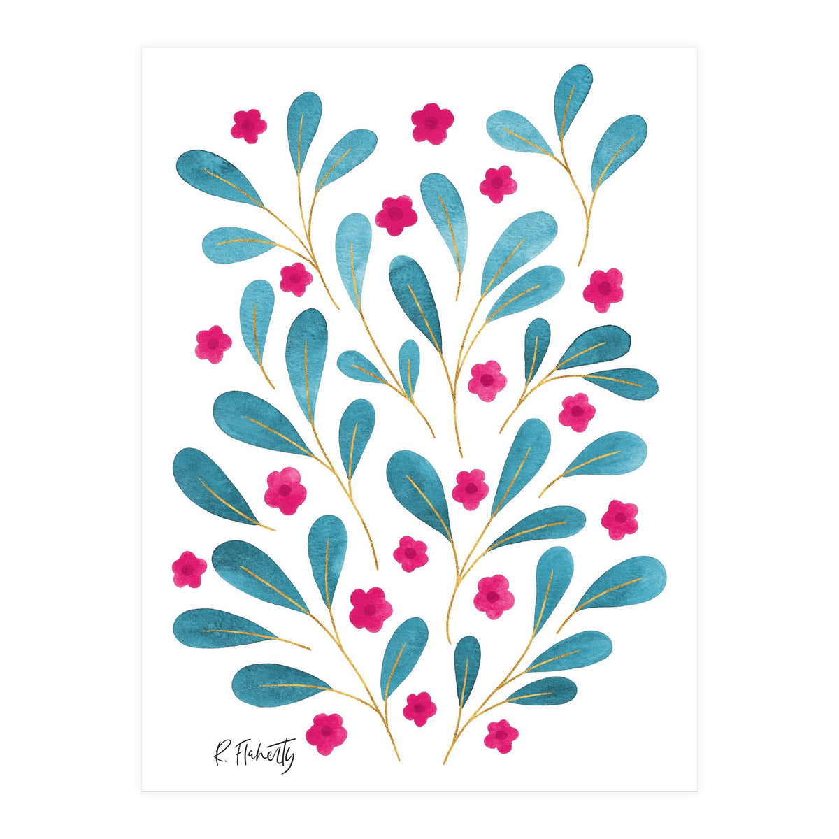 Springtime Floral | Teal and Pink (Print Only)