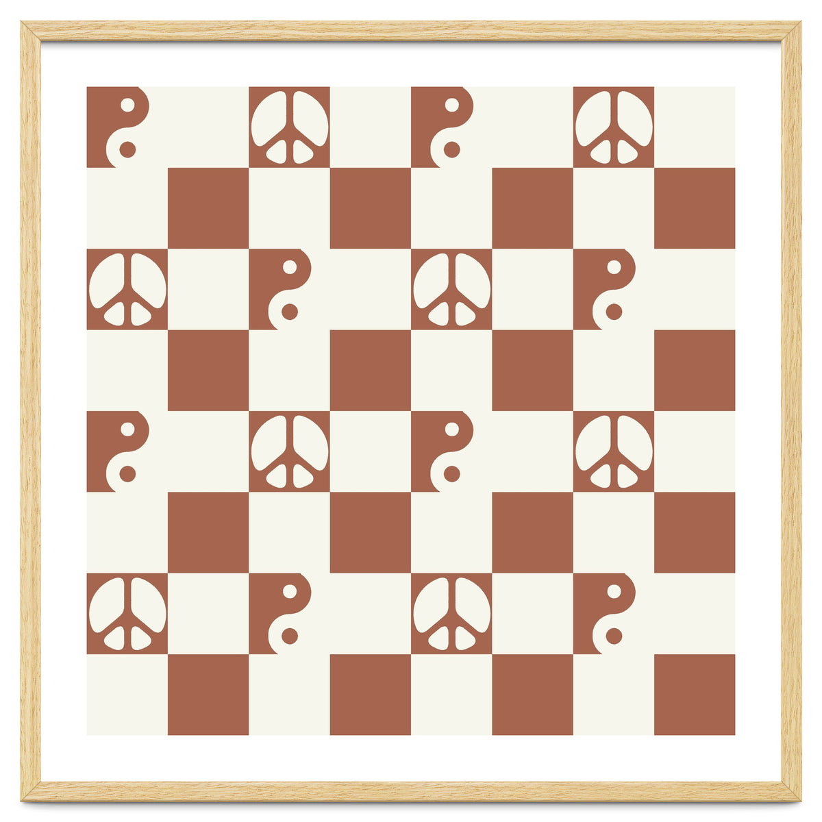 Checkered Peace Symbol & Yin Yang Pattern \\ Beige & Brown Color Palette