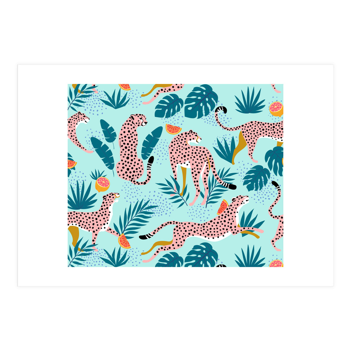 Cheetahs In The Grapefruit Grove, Tropical Jungle bohemian Wildlife, Tiger Wild Cat Nature Forest (Print Only)