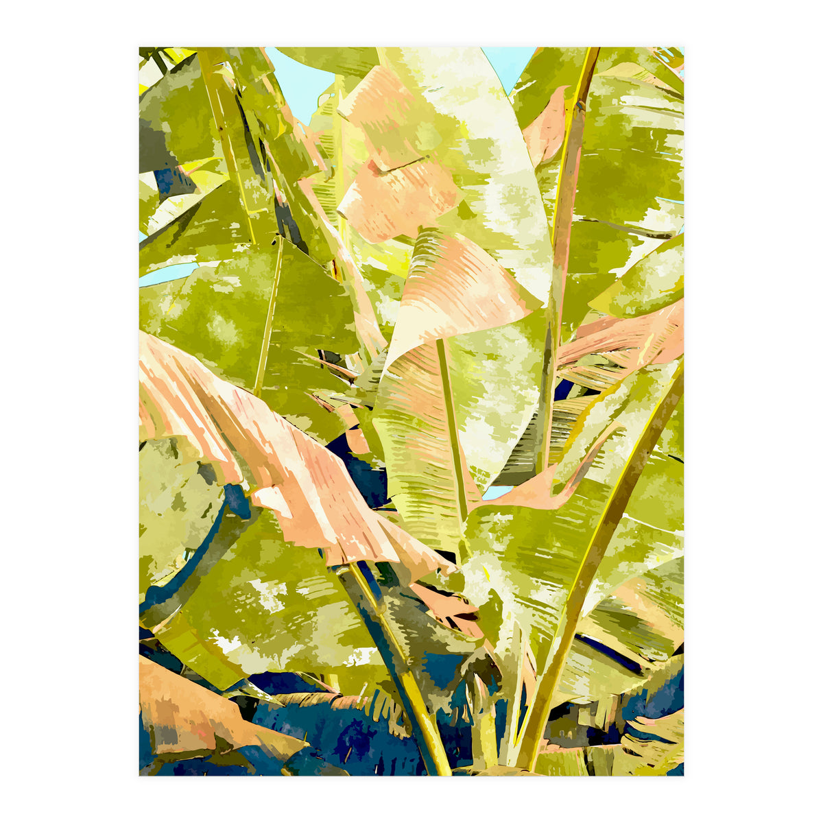 Blush Banana Tree, Tropical Banana Leaves Painting (Print Only)