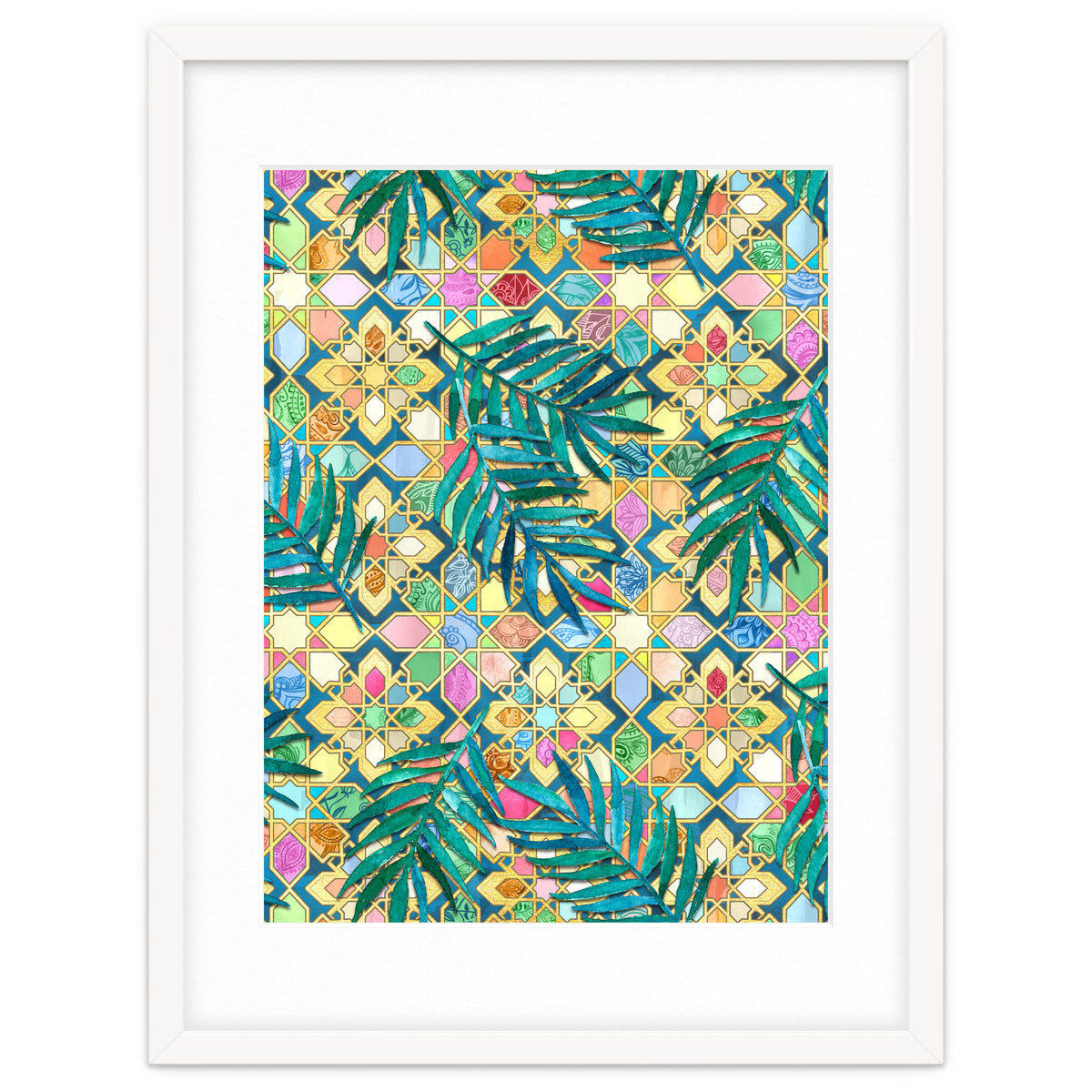 Gilded Moroccan Mosaic Tiles with Palm Leaves