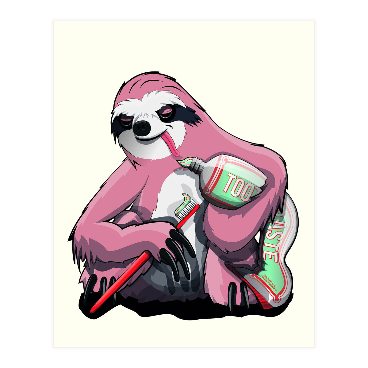 Sloth Brushing Teeth, Funny Bathroom Humour (Print Only)
