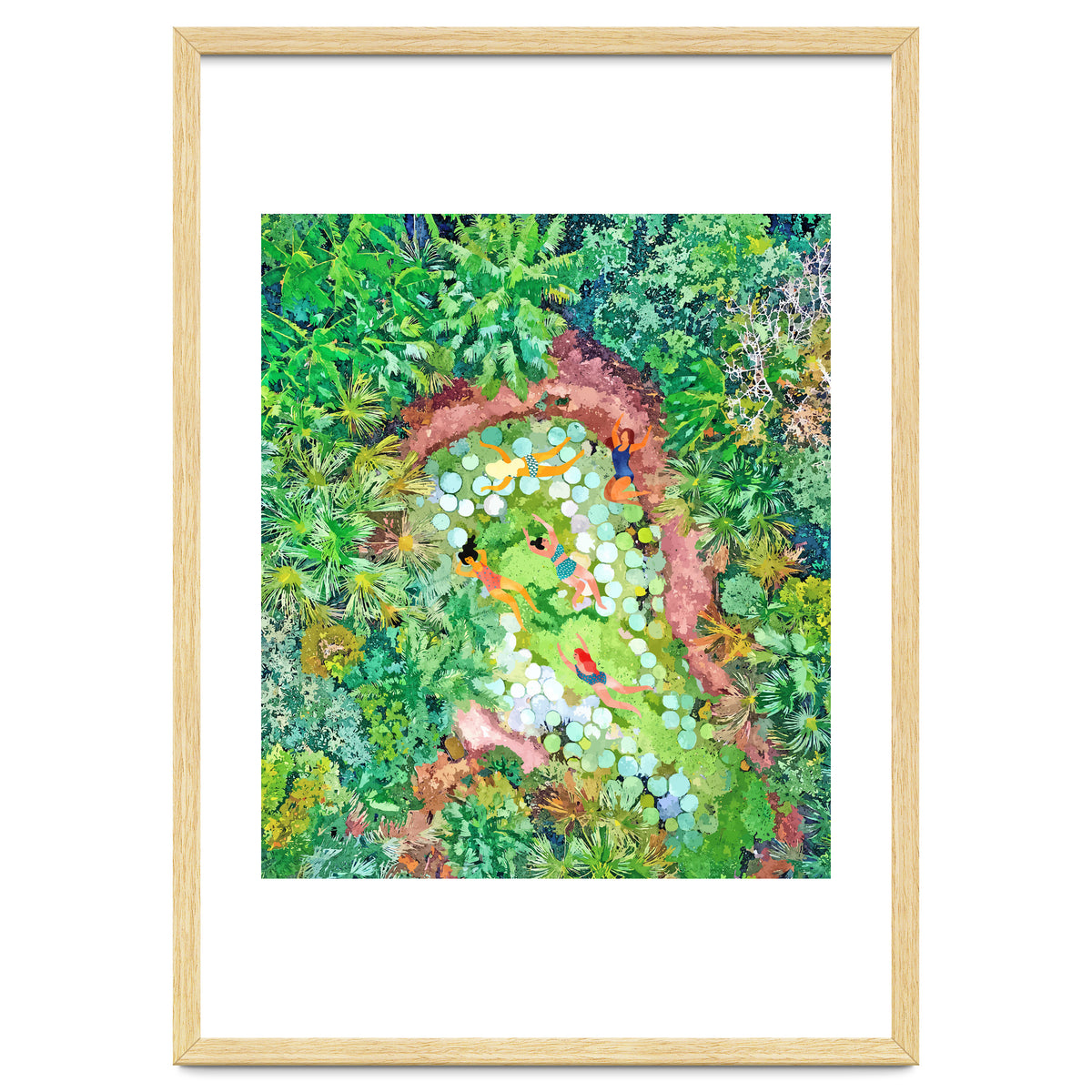 Tropical Vacay | Rainforest Jungle Botanical Lush Nature | Summer Lake People Swim | Boho Painting
