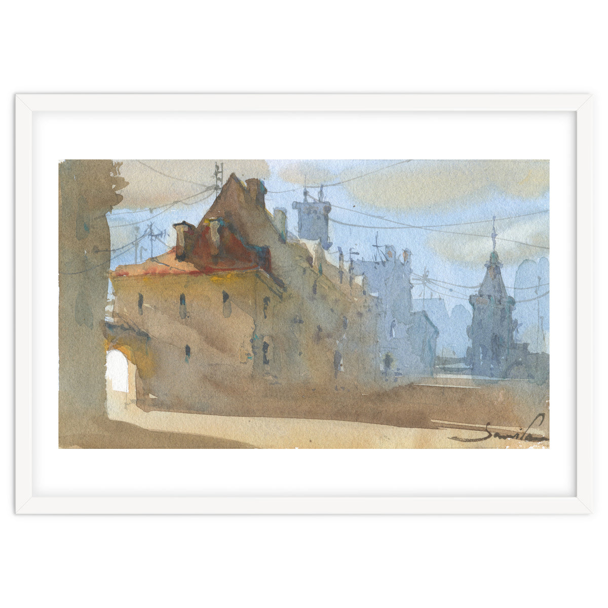 Old Town Warsaw. Watercolor painting.
