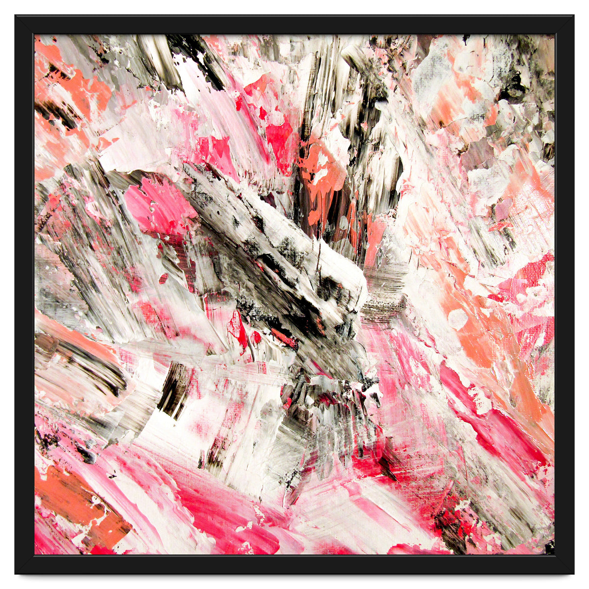 Candy Modern Pink Salmon Black Grey Acrylic Brushstrokes