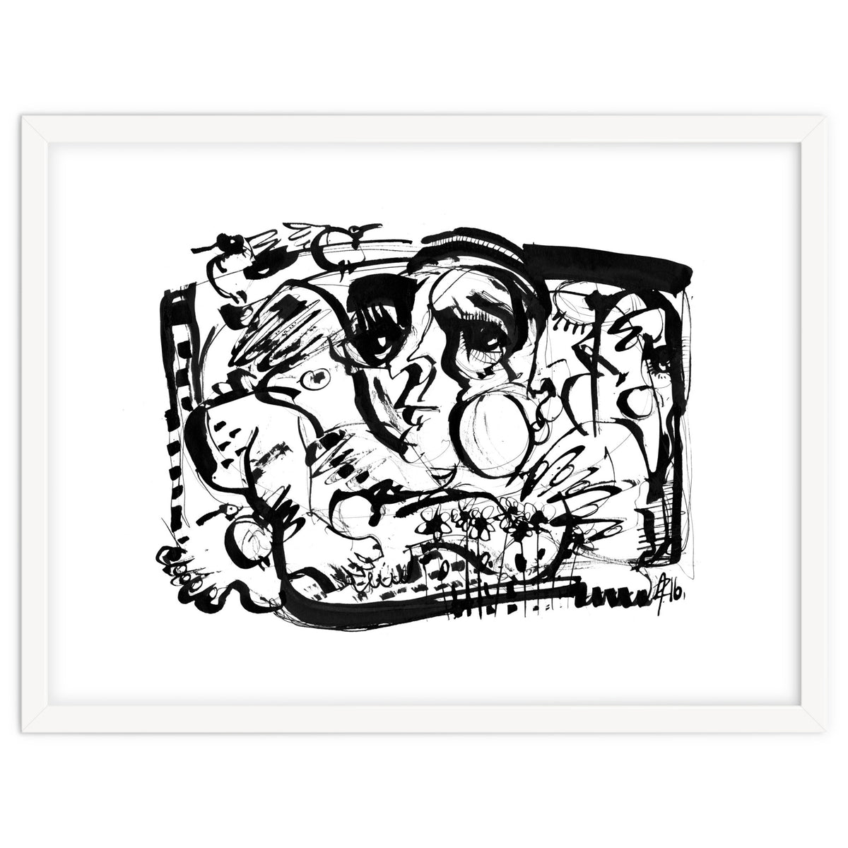 Birds and Flowers - b&w