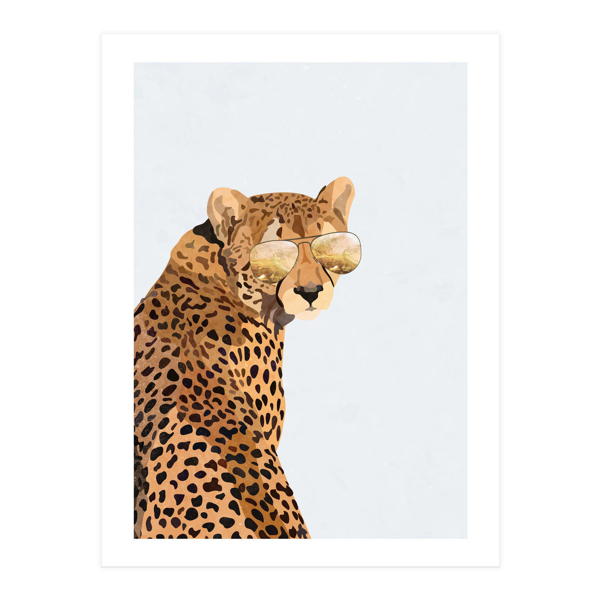Cool Cat Cheetah Portrait with Gold Sunglasses (Print Only)