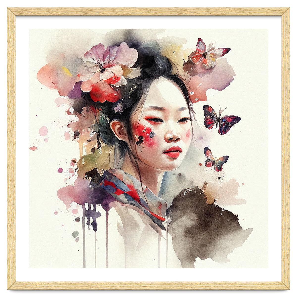 Watercolor Floral Asian Woman #2