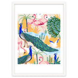 Utopia, Tropical Wildlife Animals, Flamingo Peacock Seagull Vintage Botanical Palm thumbnail