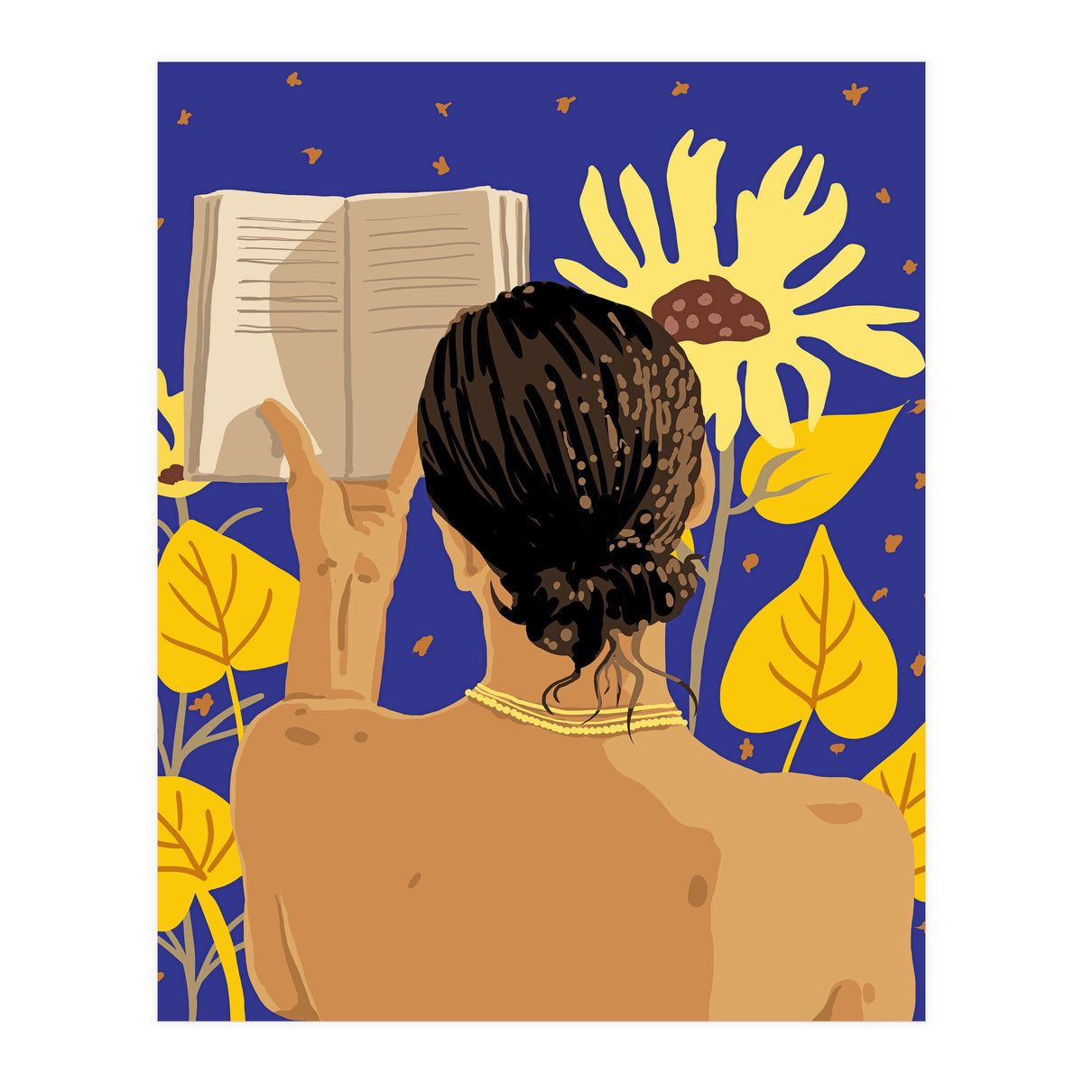 You're never alone when lost in the magic of a book, Bohemian Reader Botanical, Nude Plant Lady (Print Only)