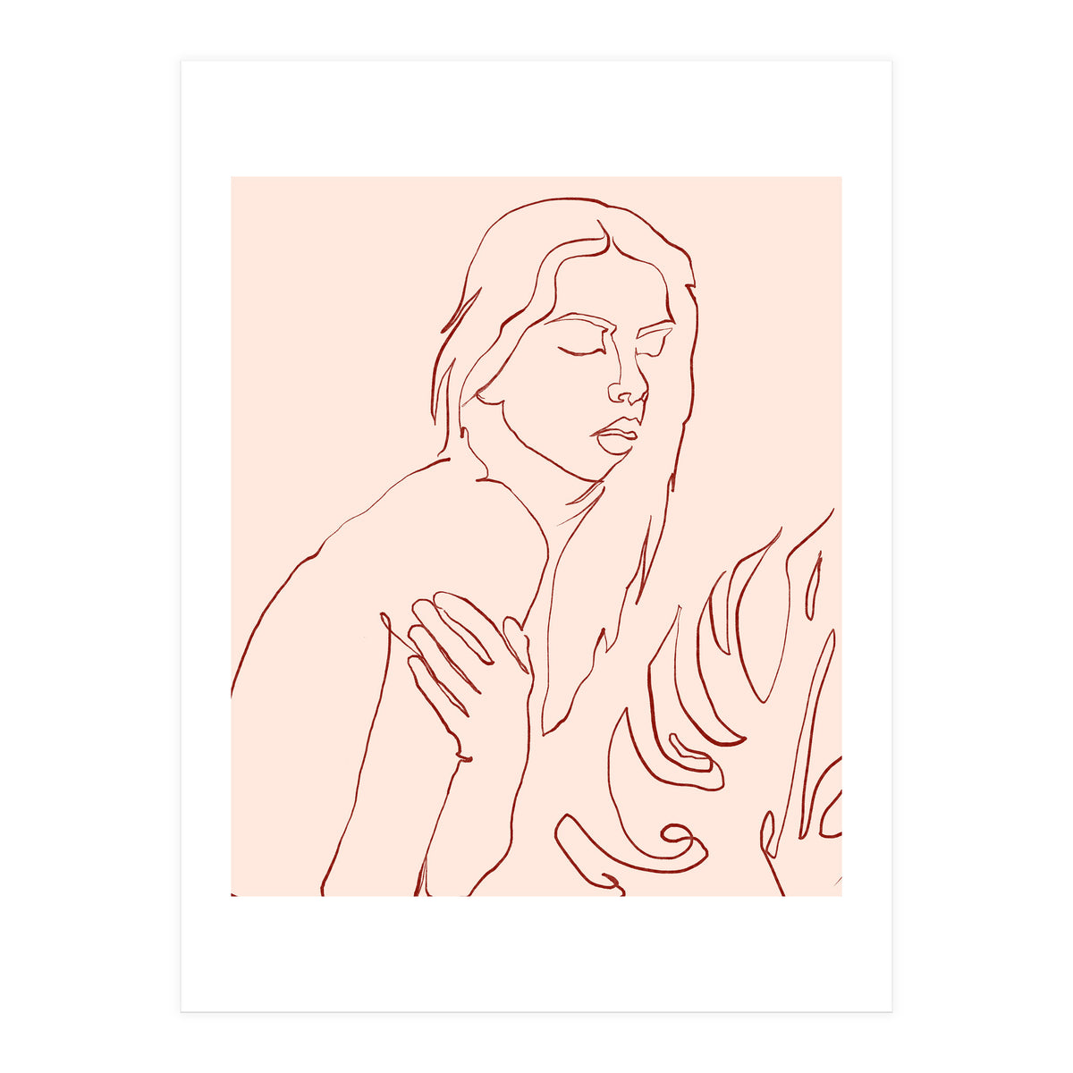 Lueur, Tropical Nude Modern Bohemian Woman Line Art, Minimal Scandinavian Sketch Blush Drawing (Print Only)