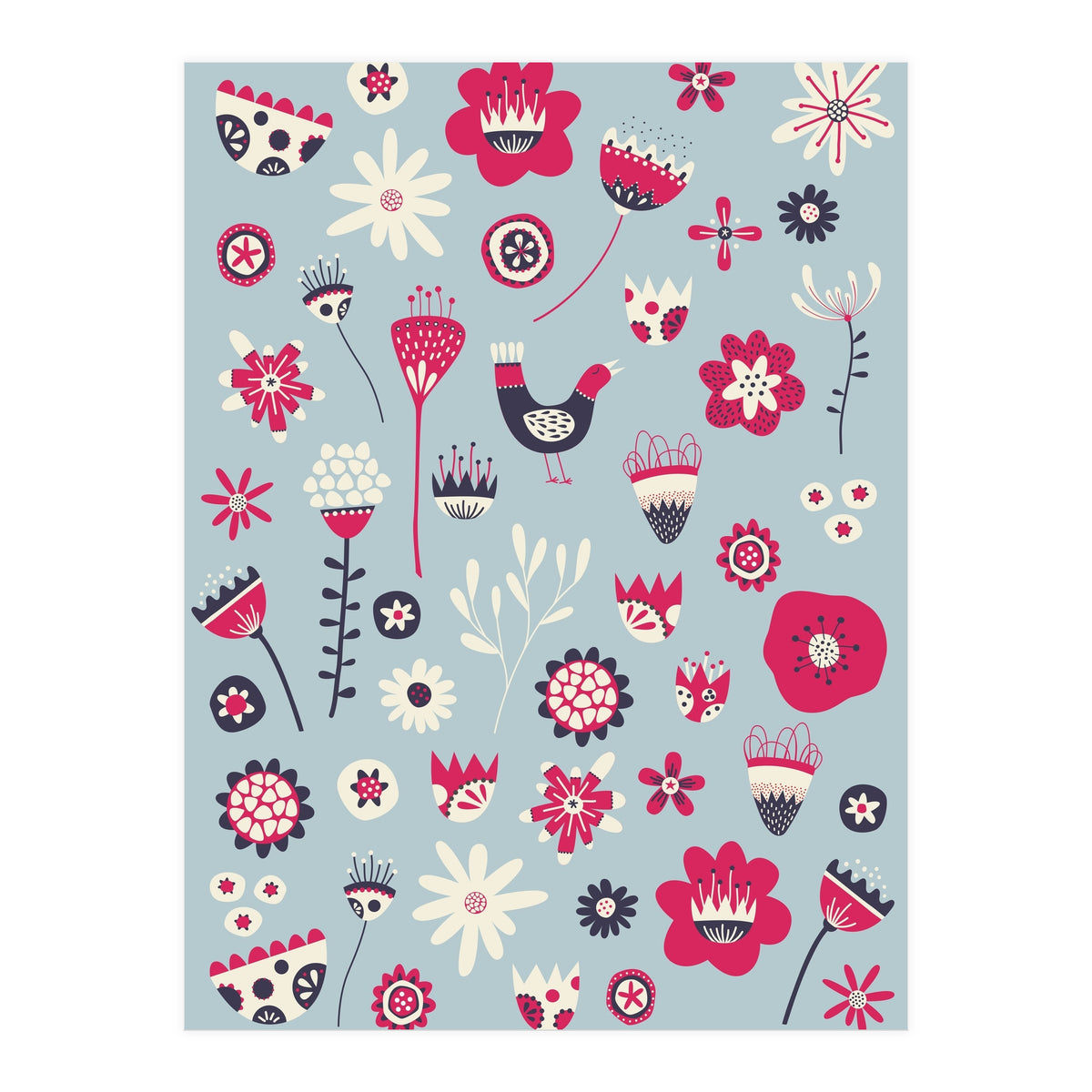 Spring Folk Floral Blue (Print Only)
