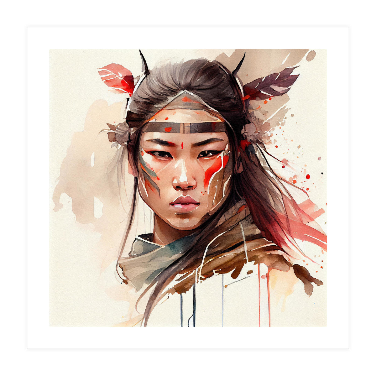 Watercolor Asian Warrior Woman #2 (Print Only)