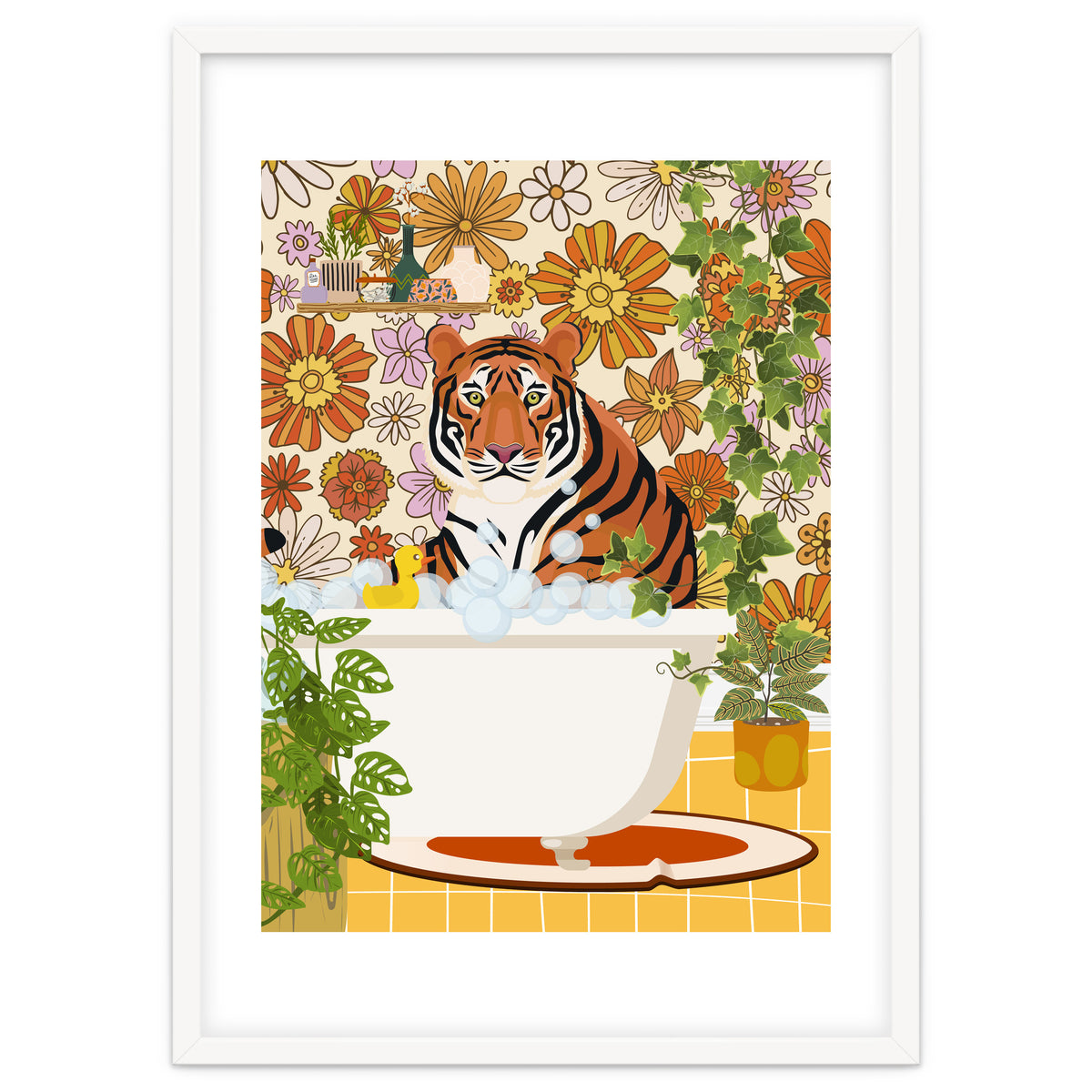 Tiger Bathing in Groovy Bathroom