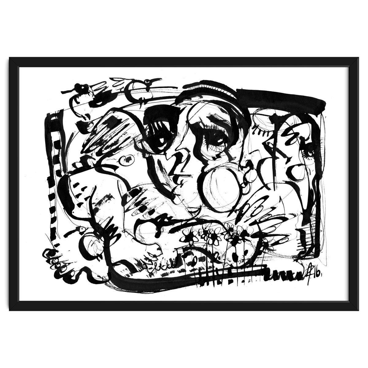 Birds and Flowers - b&w