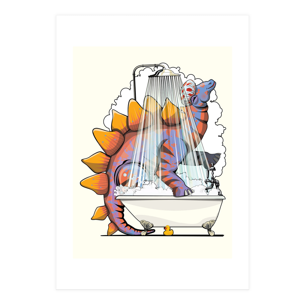 Dinosaur Stegosaurus in the Shower, funny bathroom humour (Print Only)