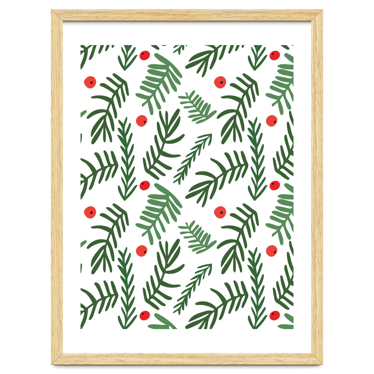 Pine Tree Branches With Christmas Berries Pattern