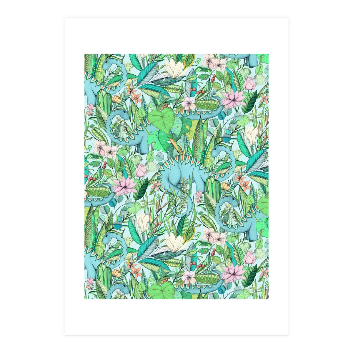 Improbable Botanical with Dinosaurs - soft pastels (Print Only)