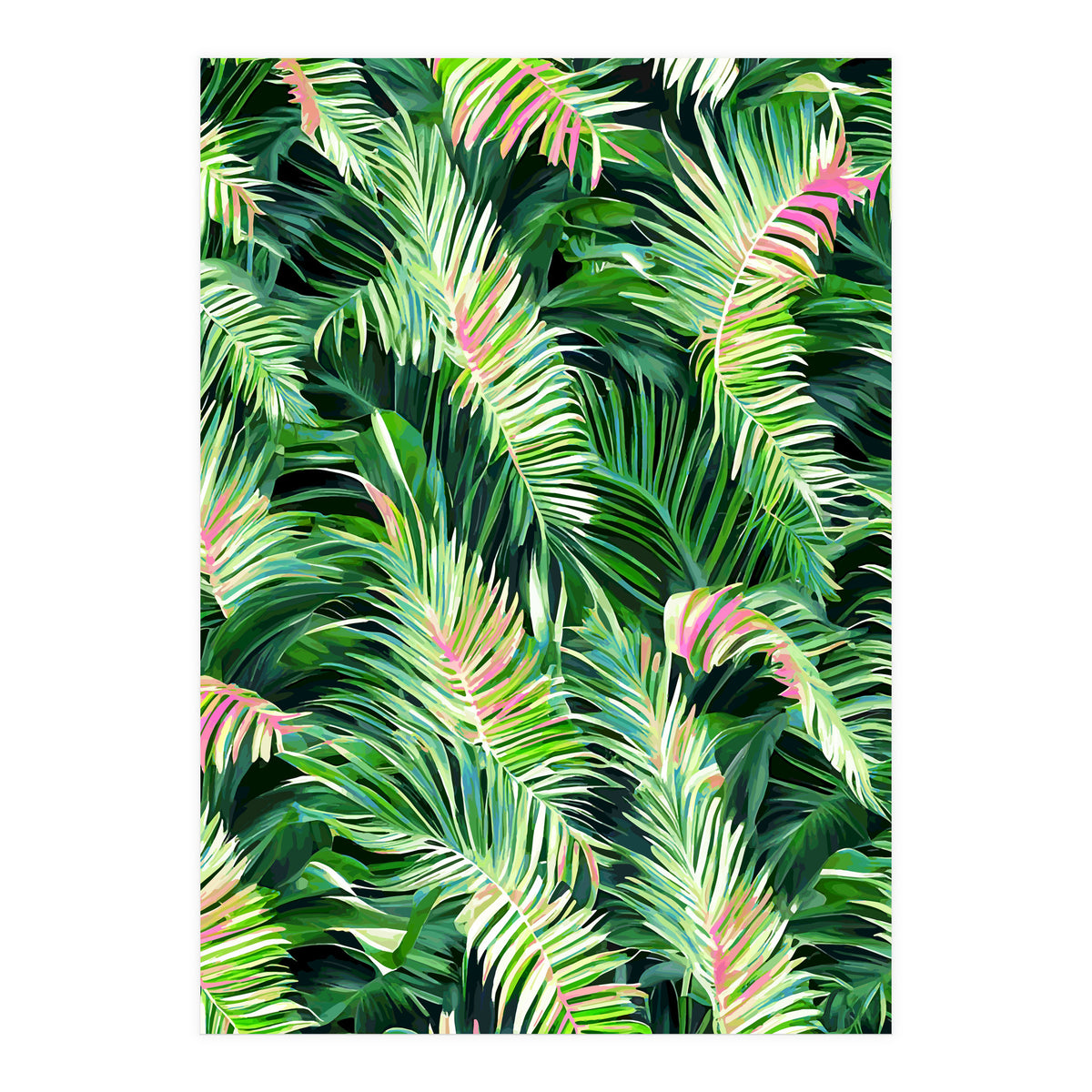 Palm & Peace Art Print, Tropical Botanical Jungle Canvas Print, Nature Painting Plants Forest Poster (Print Only)