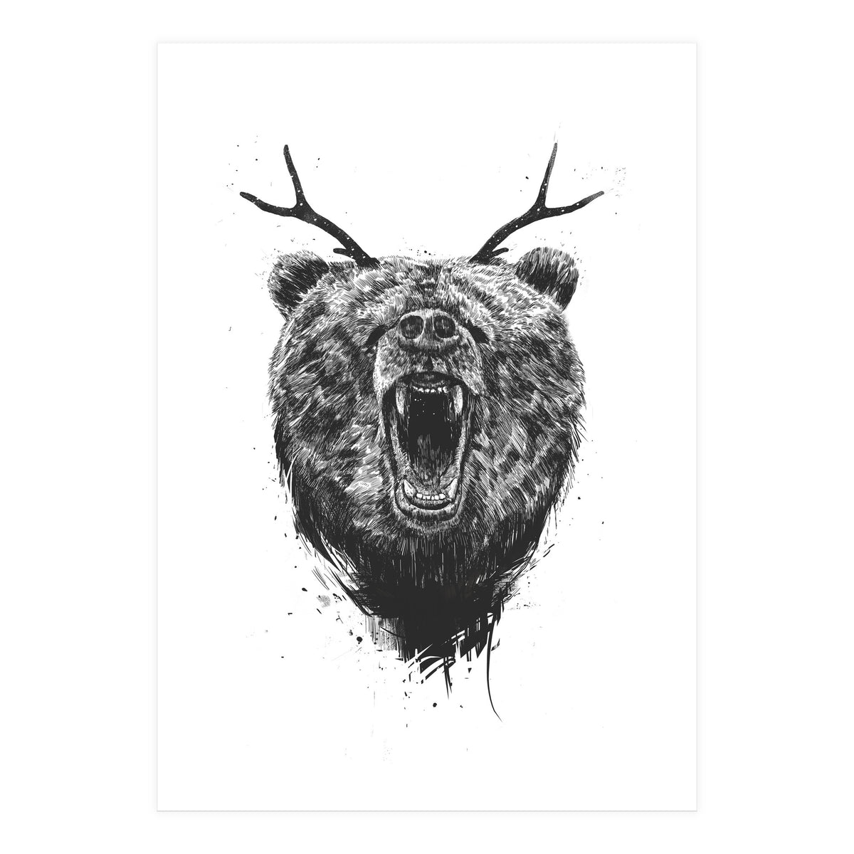 Angry Bear With Antlers (Print Only)