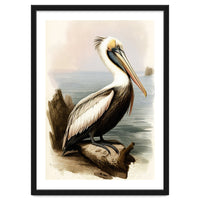 Pelican on the Shoreline Vintage Painting