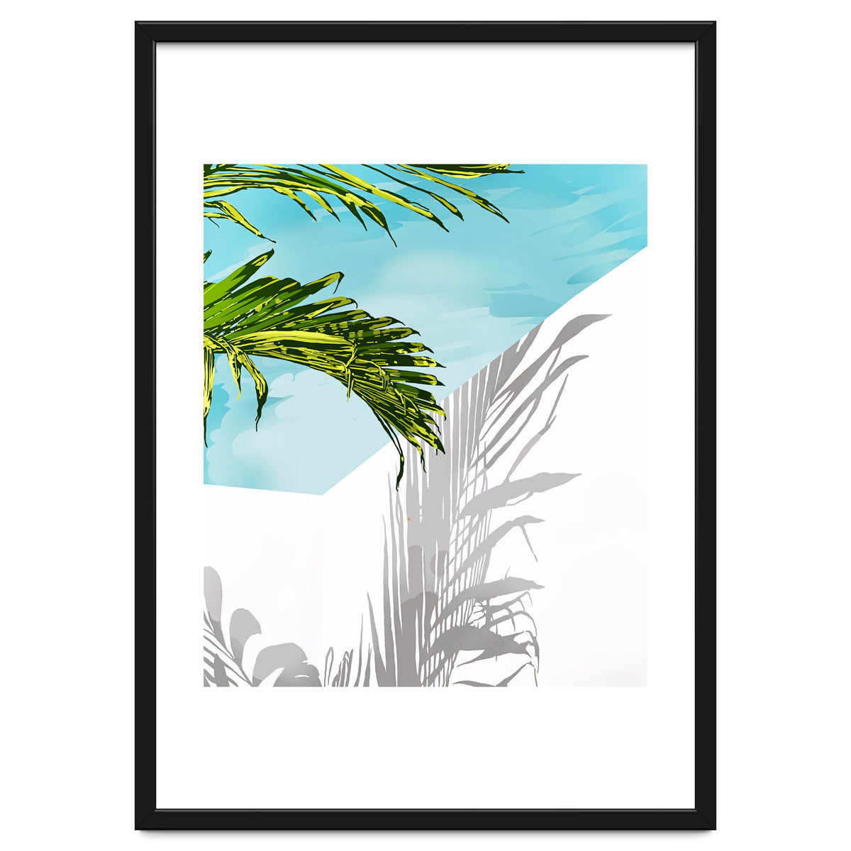 Palms In My Backyard, Tropical Greece Architecture Travel Painting, Summer Scenic Building