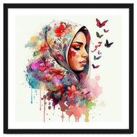 Watercolor Floral Muslim Arabian Woman #4