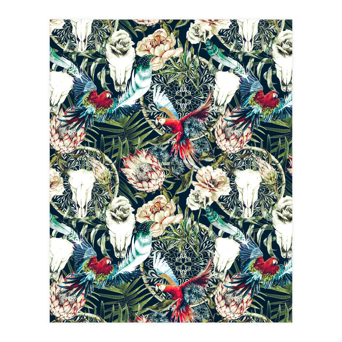 Dark pattern boho skull tropical  (Print Only)