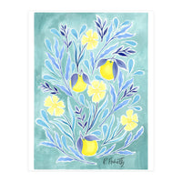 Wild Orange Floral | Lemon & Duck Egg Blue (Print Only)
