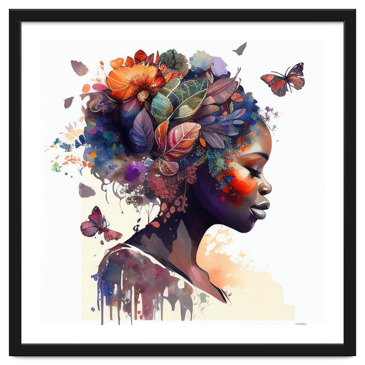 Watercolor Butterfly African Woman #9