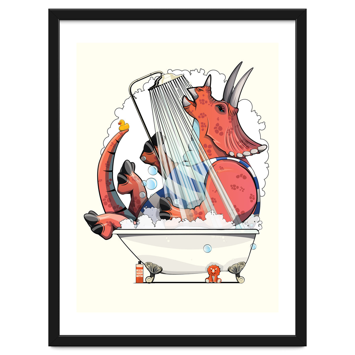 Dinosaur Triceratops in the Shower, funny bathroom humour