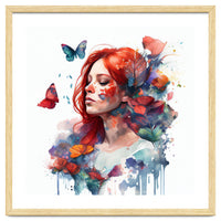 Watercolor Floral Red Hair Woman #2