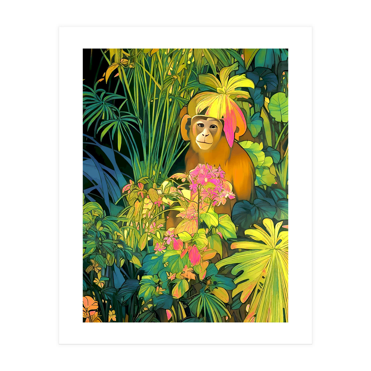Daydreamer, Coming of Age Monkey Tropical Jungle Plants, Wildlife Botanical Nature Forest Bohemian Animals (Print Only)
