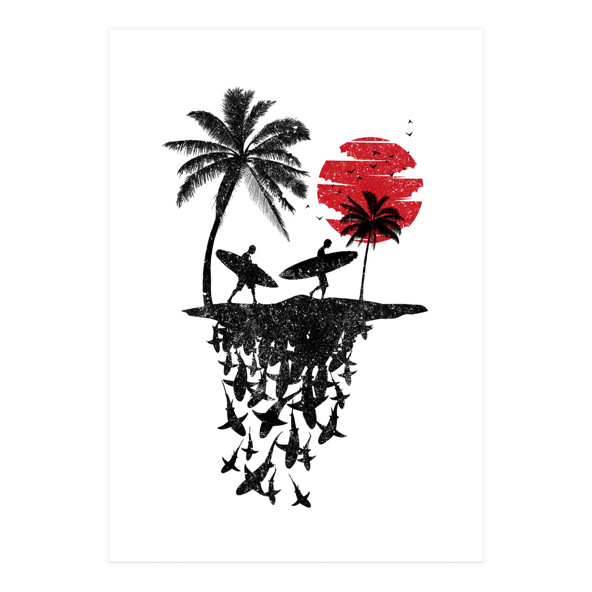 Surfer island sharks (Print Only)